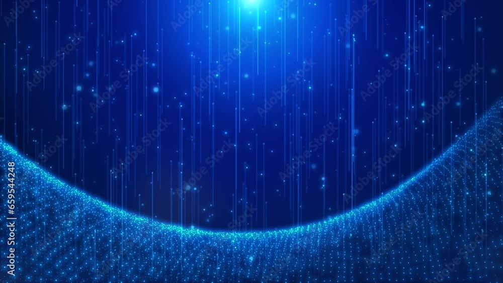 Poster blue hi-tech stream: abstract background with glowing lines and speed motion