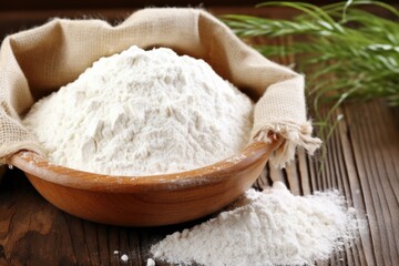 Fototapeta na wymiar gluten-free all-purpose flour inside a rustic burlap sack
