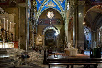Cappella Carafa, chapel devoted to  St. Thomas Aquinas at the gothic church of Santa Maria sopra Minerva in Rome, Italy - obrazy, fototapety, plakaty