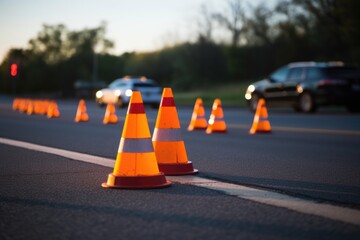 traffic cones on the roadside indicating dui checkpoint