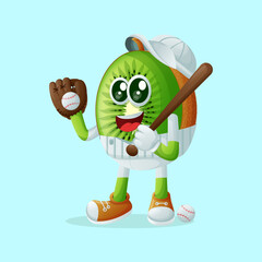 kiwi character playing baseball