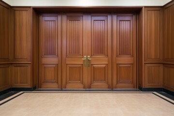 closed wooden doors of a large court room