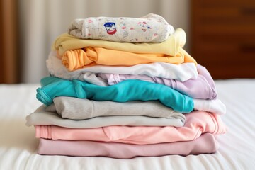 Fototapeta na wymiar pile of clean, inexpensive baby clothes
