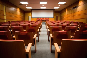 empty lecture hall with rows of chairs