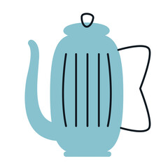 Blue teapot in doodle style. Beautiful kitchen utensil.