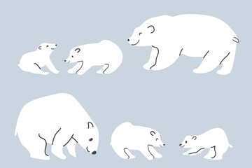 Cute Hand drawn polar Bear Moms and babyes set
