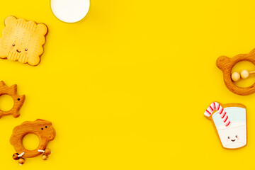 Brekfast with milk funny cookies and toys, Food for kids