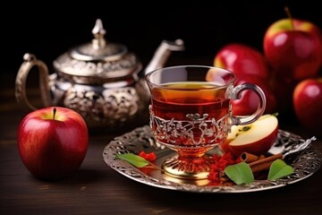 Obraz na płótnie Canvas turkish tea set with red apple tea
