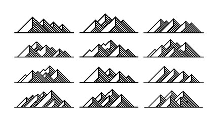 Modern geometric line mountain peak logo design set