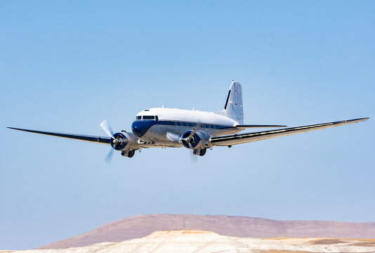 Twin engine airplane, retro, vintage old airplane