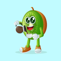 kiwi character pouring coffee
