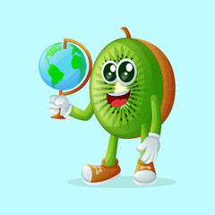 kiwi character holding a globe