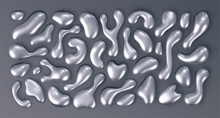 Chrome liquid 3d shapes in y2k style isolated on a black background. Render of 3d metal silver element, melt fluid form in retro aesthetic and futuristic style. 3d vector y2k illustration