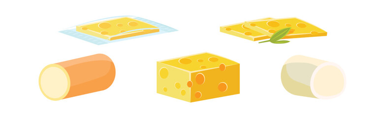 Different Types of Cheese as Fresh Dairy Product Vector Set