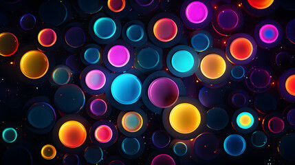 Abstract technology background with glowing neon circles. 3d rendering toned image