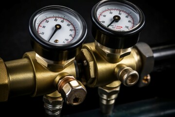 Air compressor regulator pump. Pipe manometer. Generate Ai