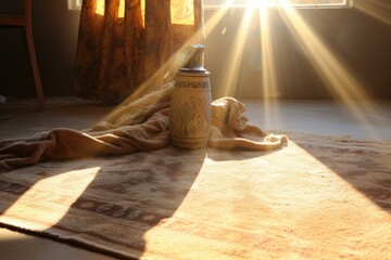 sunshine hitting a freshly steam cleaned berber rug - obrazy, fototapety, plakaty