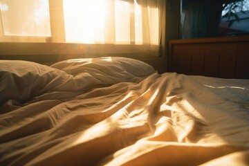 an empty side of a double bed in the morning light