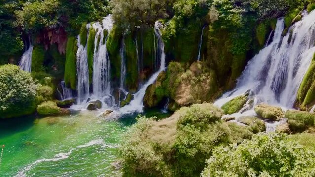 Beatiful Waterfalls in Bosnia Herzegowina flown over with drone 