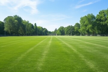 a green football field in a university ground during daylight