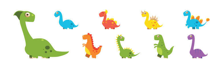 Funny Dinosaur Animal as Prehistoric Wild Beast Vector Set