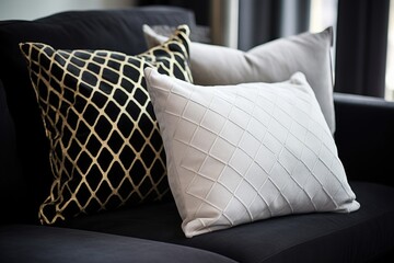 decorative pillows on a grey sofa