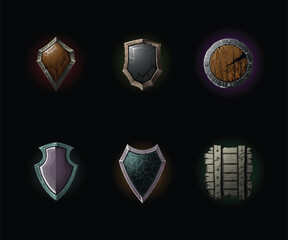 Set of medieval shields made in 2D graphics for use in games and interfaces.