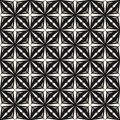 Fototapeta premium Abstract geometric seamless pattern. Stylish black and white ornament with lines, diamonds, stars, grid, lattice, net, repeat tiles. Simple monochrome geo texture. Modern geometrical background design