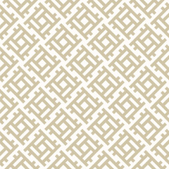 Abstract geometric seamless pattern in ethnic folk style. Simple ornament with lines, squares, grid, repeat tiles. Gold and white geo texture. Modern golden luxury geometrical background. Geo design