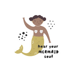 Vector illustration, frame art with a beautiful mermaid character