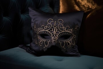 mysterious lace mask on a velvet cushion