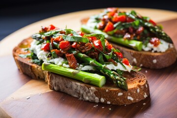 asparagus and sun-dried tomato bruschetta on toast