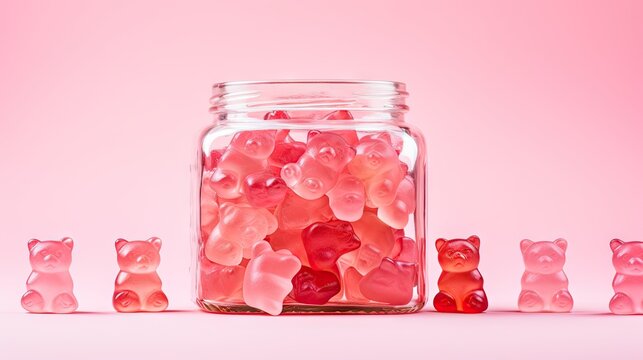  a jar filled with gummy bears sitting next to smaller ones.  generative ai