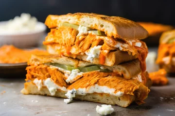 Foto op Canvas close up of a buffalo sandwich with extra buffalo sauce © Alfazet Chronicles