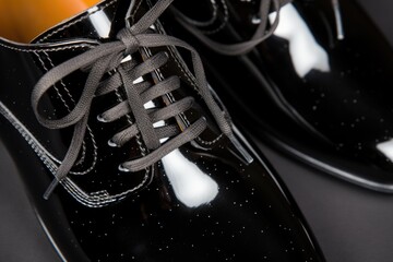 close-up of laces on a shiny leather shoe