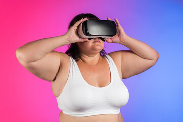 Woman with overweight and VR headset