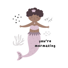 Vector illustration, frame art with a beautiful mermaid character