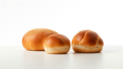 Bread and two buns on a white background. Hole meal breads rolls isolated on white background. Bread on white background.