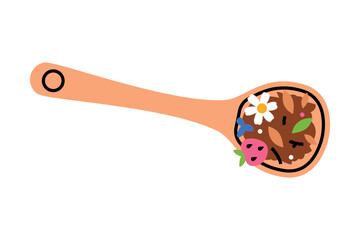 Wooden Spoon with Dried Tea Leaves Vector Illustration