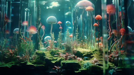 natural aquarium glass view, 3d generative ai