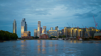 Cityscape of London from a floating boat at evening, United Kingdom