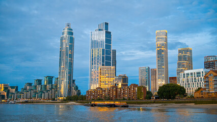 Cityscape of London from a floating boat at evening, United Kingdom