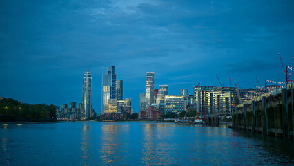 Cityscape of London from a floating boat at evening, United Kingdom