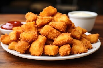 pile of nuggets on a white plate