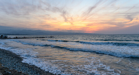 Mediterranean sunset in autumn 2023, beach in the evening 19