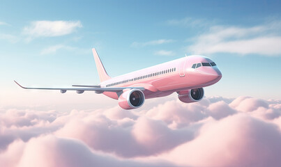 Fototapeta na wymiar A sleek pink airplane glides gracefully against backdrop.