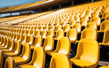 yellow tribunes. seats of tribune on sport stadium. empty outdoor arena