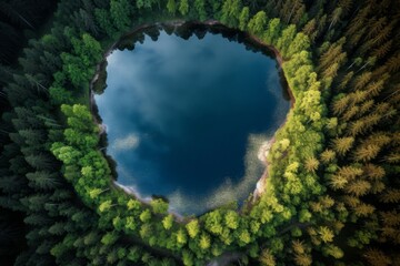 Circular lake forest. Summer green circular. Generate Ai - obrazy, fototapety, plakaty