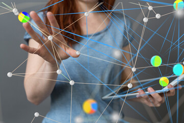 Global network. Blockchain. 3D illustration. Neural networks and artificial intelligence. Abstract