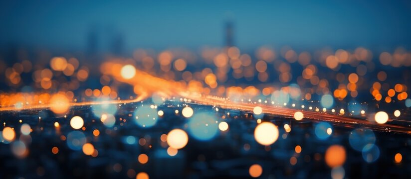 city blurring lights abstract circular bokeh on blue background